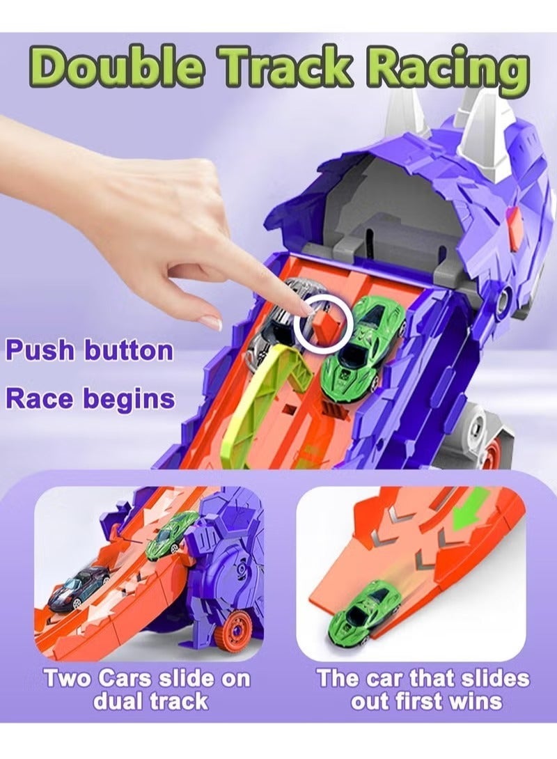 شاحنة ديناصور متحولة للأطفال الصغار، مجموعة مسارات نقل مع 8 مركبات مصبوبة، مجموعة هدايا تتحول إلى مركبات لعب ديناصور للأطفال من سن 3 سنوات فما فوق، أولاد وبنات - Image 2